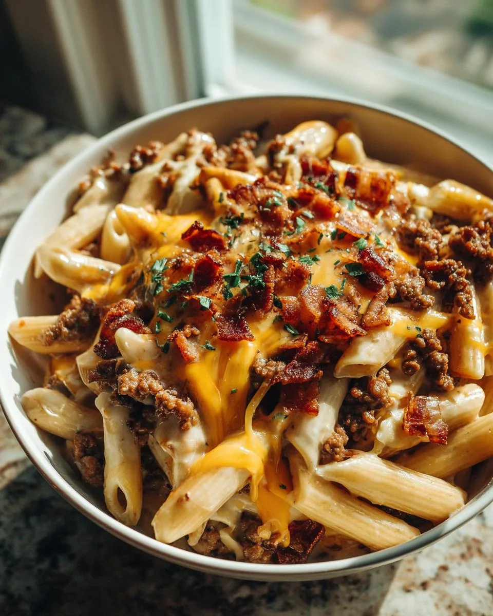 Loaded Cheeseburger Alfredo Pasta - detail 1