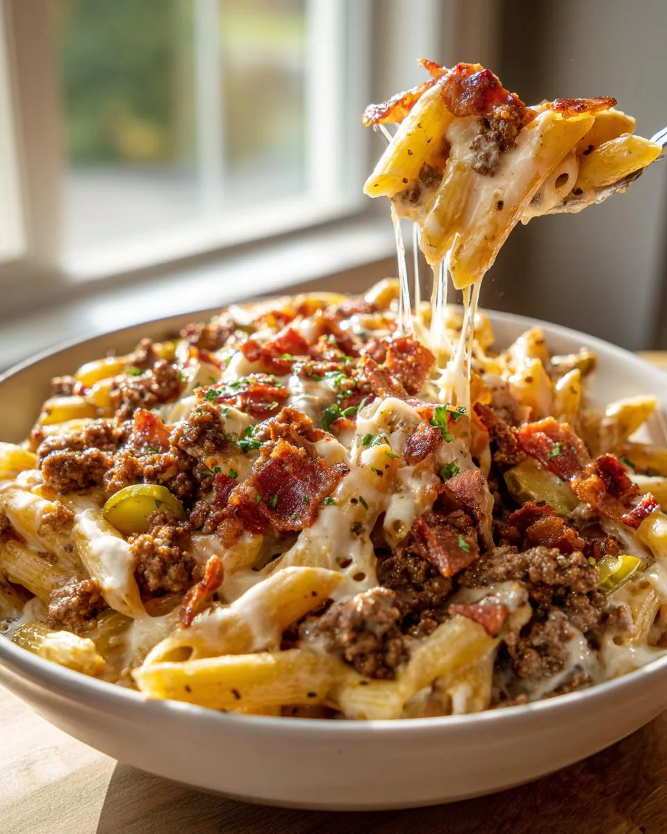 Loaded Cheeseburger Alfredo Pasta - detail 2