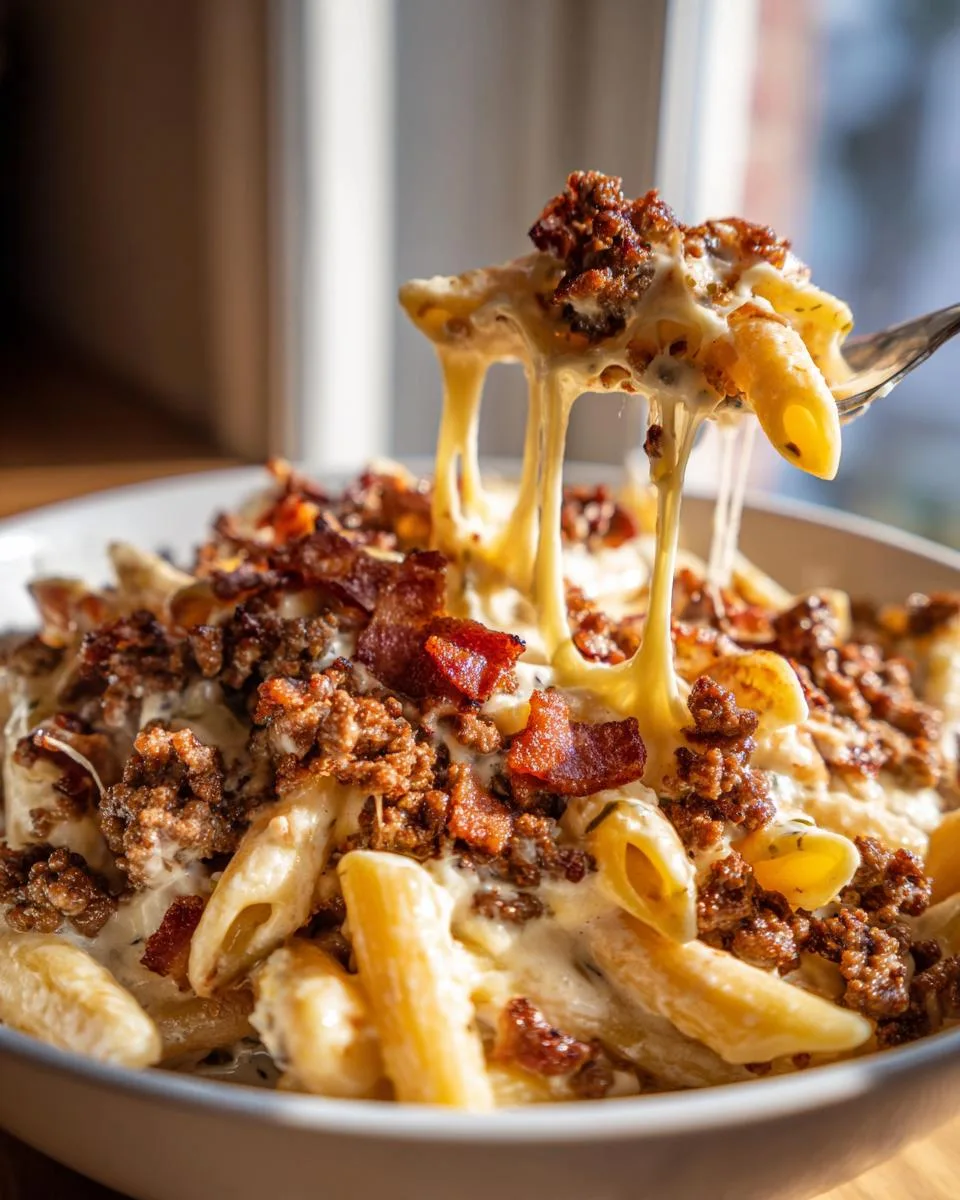 Loaded Cheeseburger Alfredo Pasta - detail 4