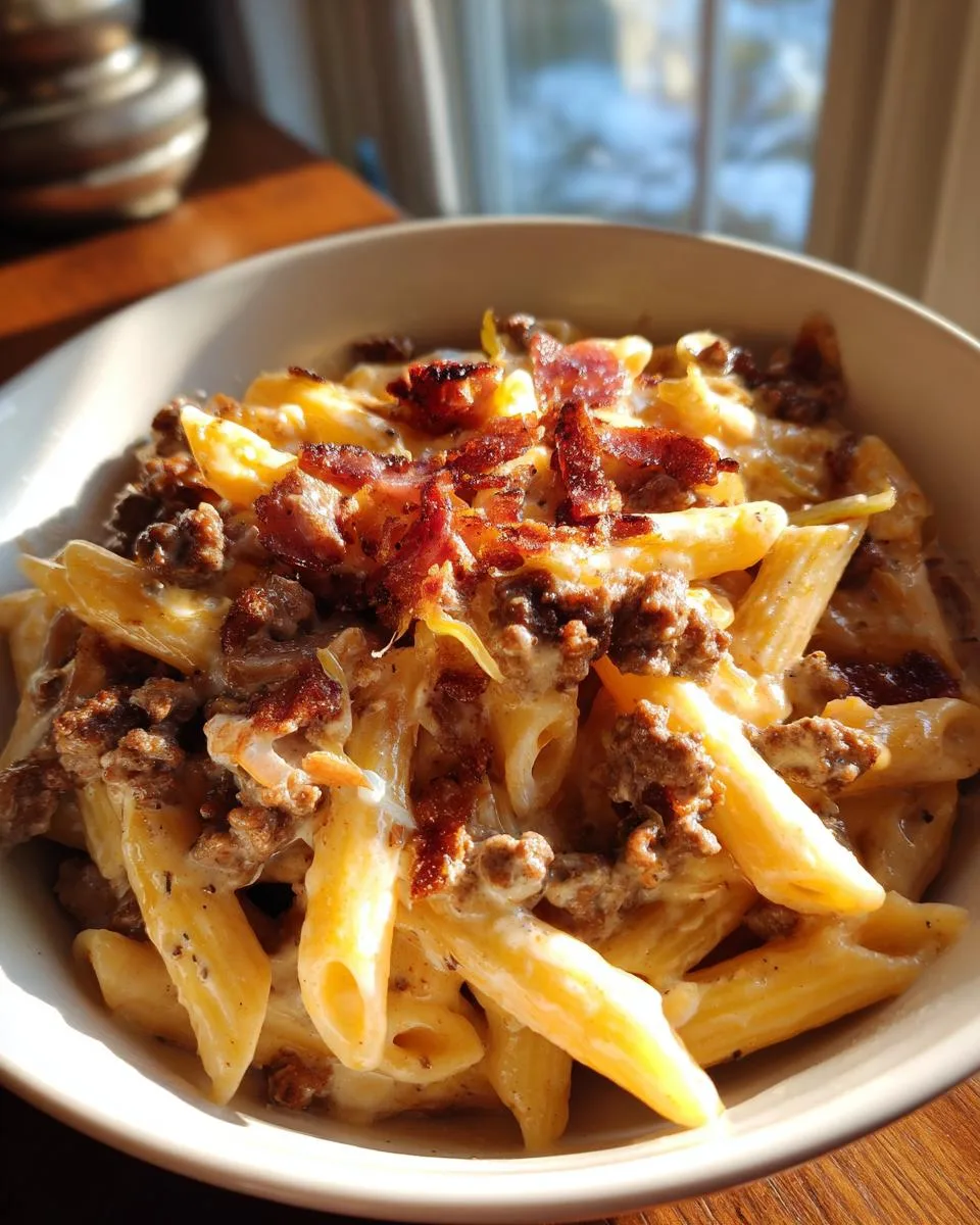 Loaded Cheeseburger Alfredo Pasta - detail 5