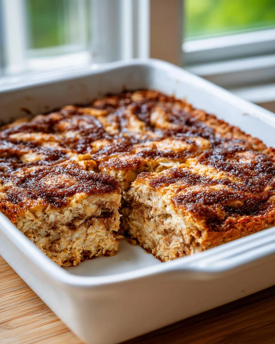 cinnamon roll baked oatmeal square - detail 4