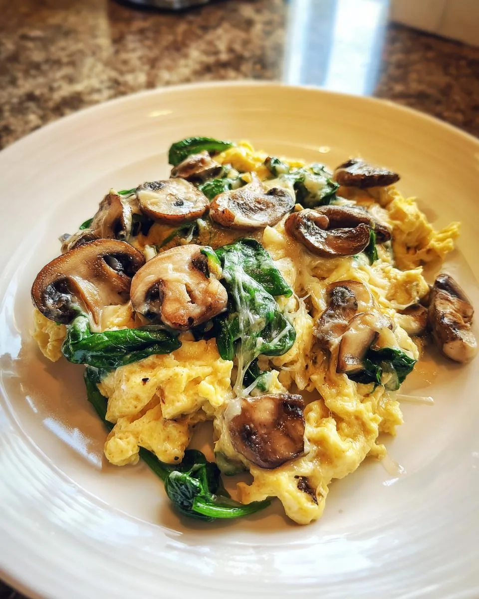 mushroom spinach scrambled eggs - detail 5