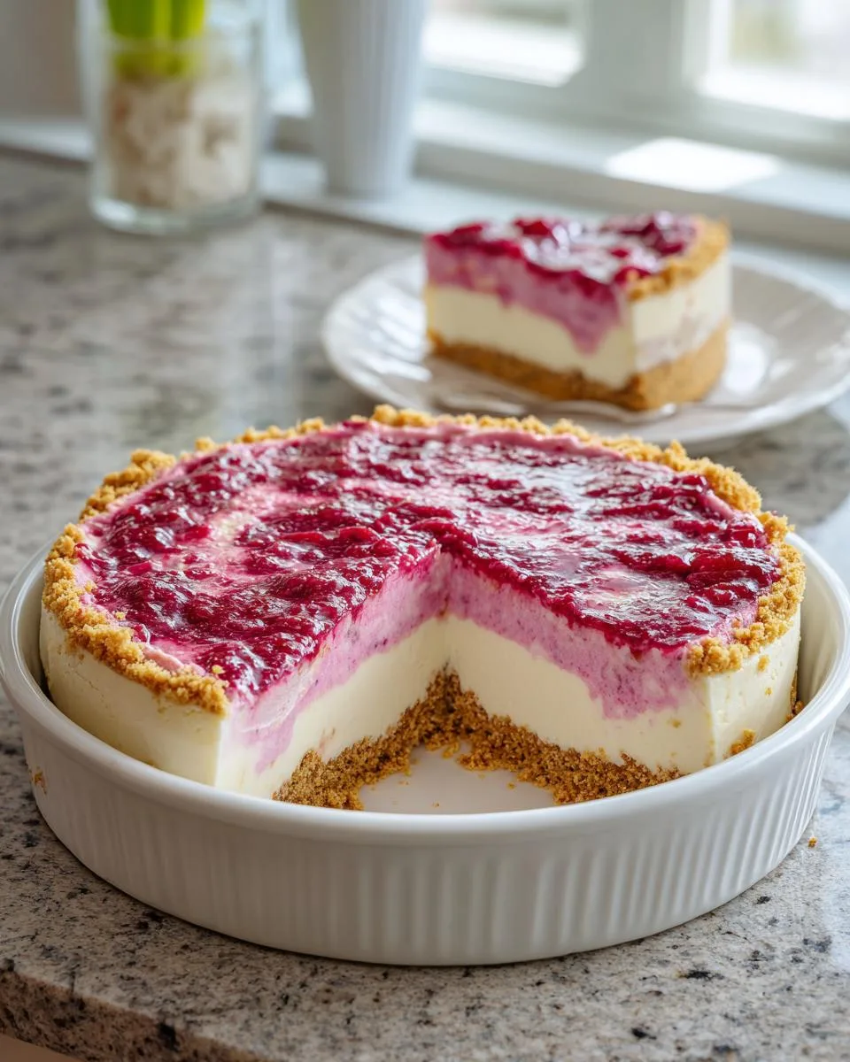 Creamy Rhubarb Cheesecake Dessert - detail 4