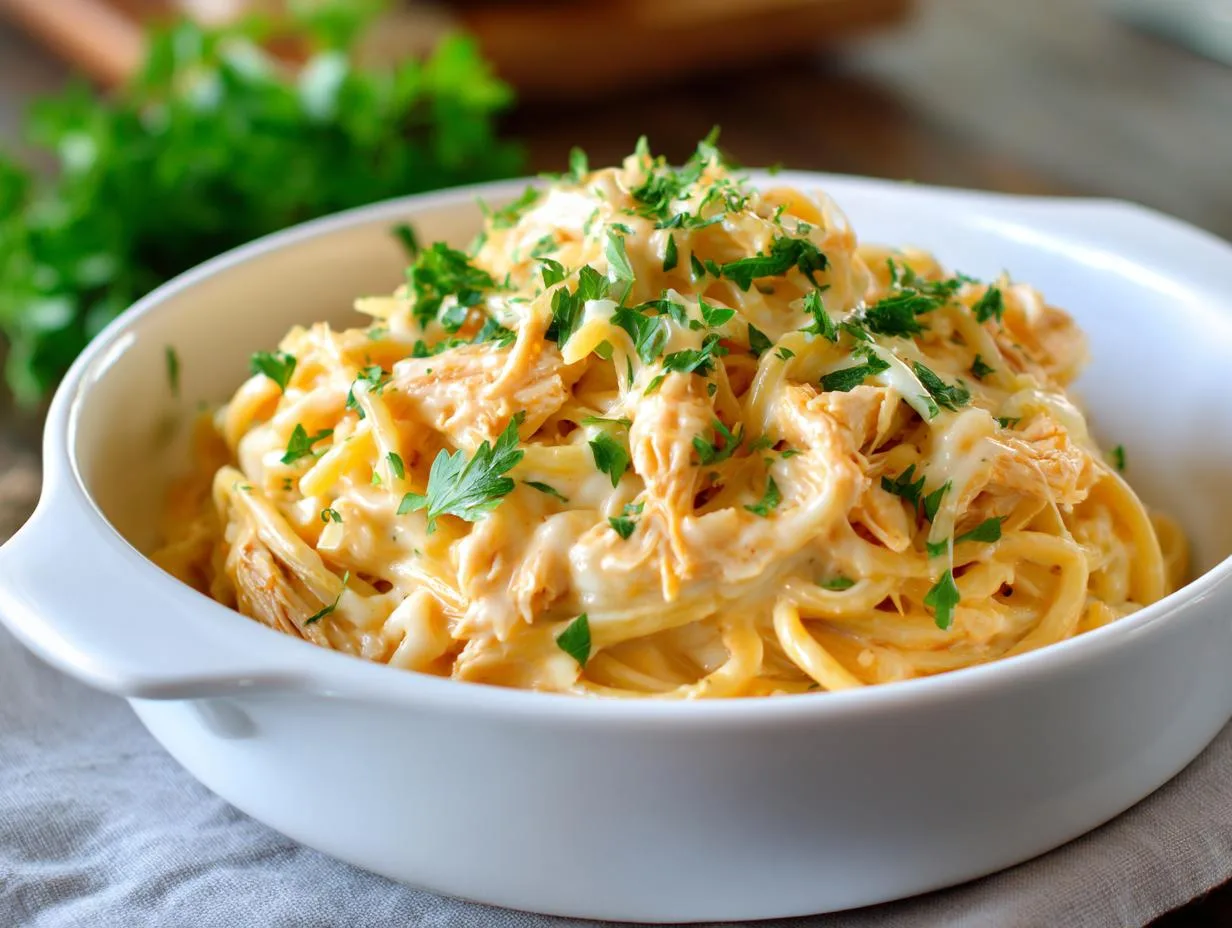 Creamy 3-Ingredient Crockpot Chicken Spaghetti Dinner Magic