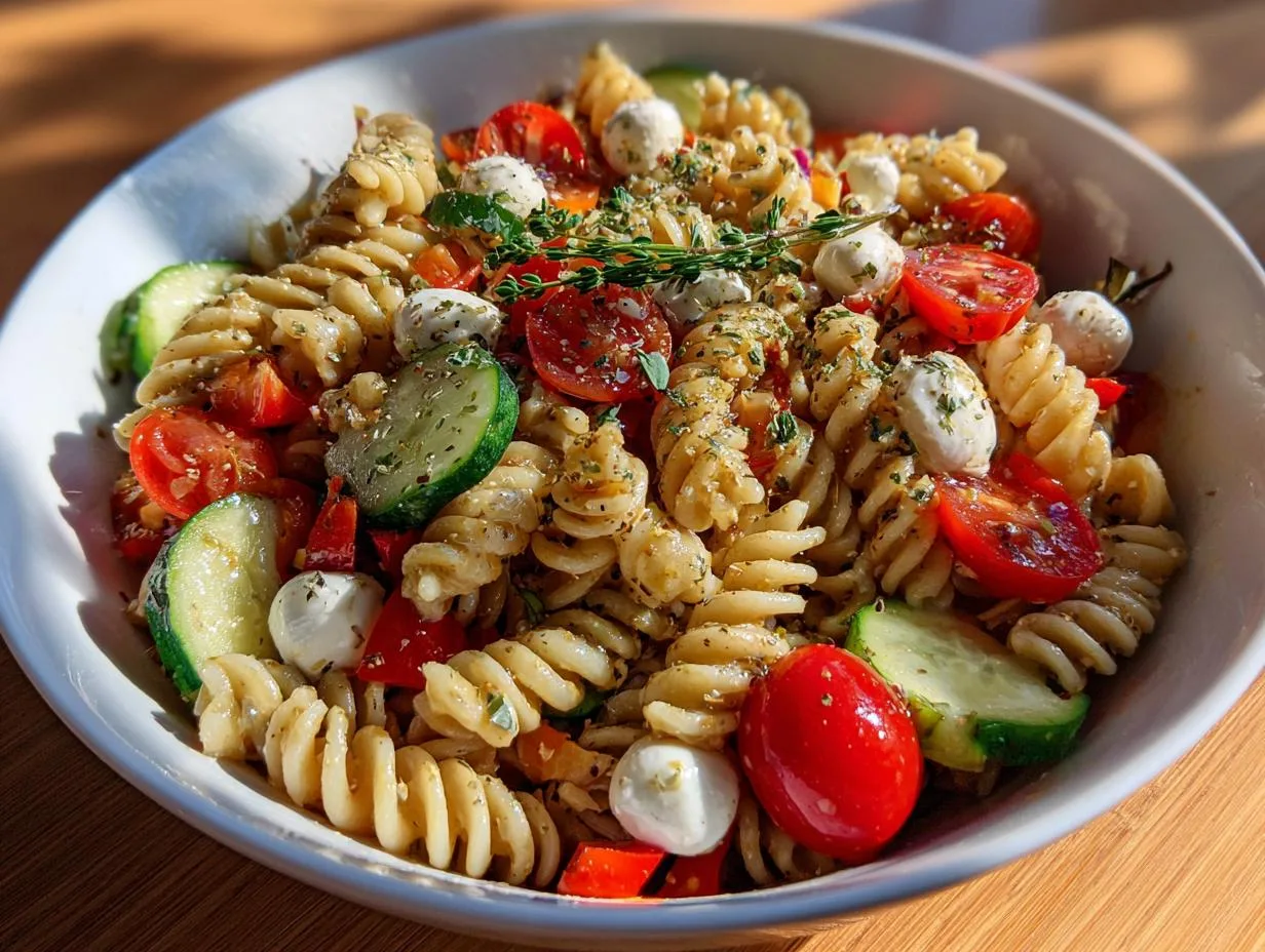 30-Minute High Protein Chickpea Pasta Salad to Devour