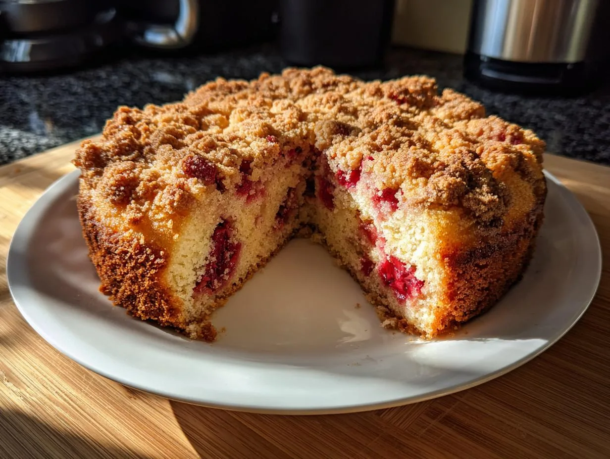 Moist Rhubarb Sour Cream Coffee Cake with 3 Secret Tips