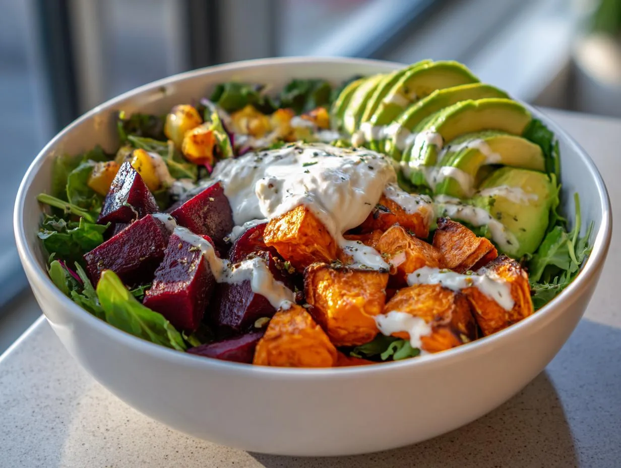 Irresistible Roasted Beet Sweet Potato Avocado Salad Recipe