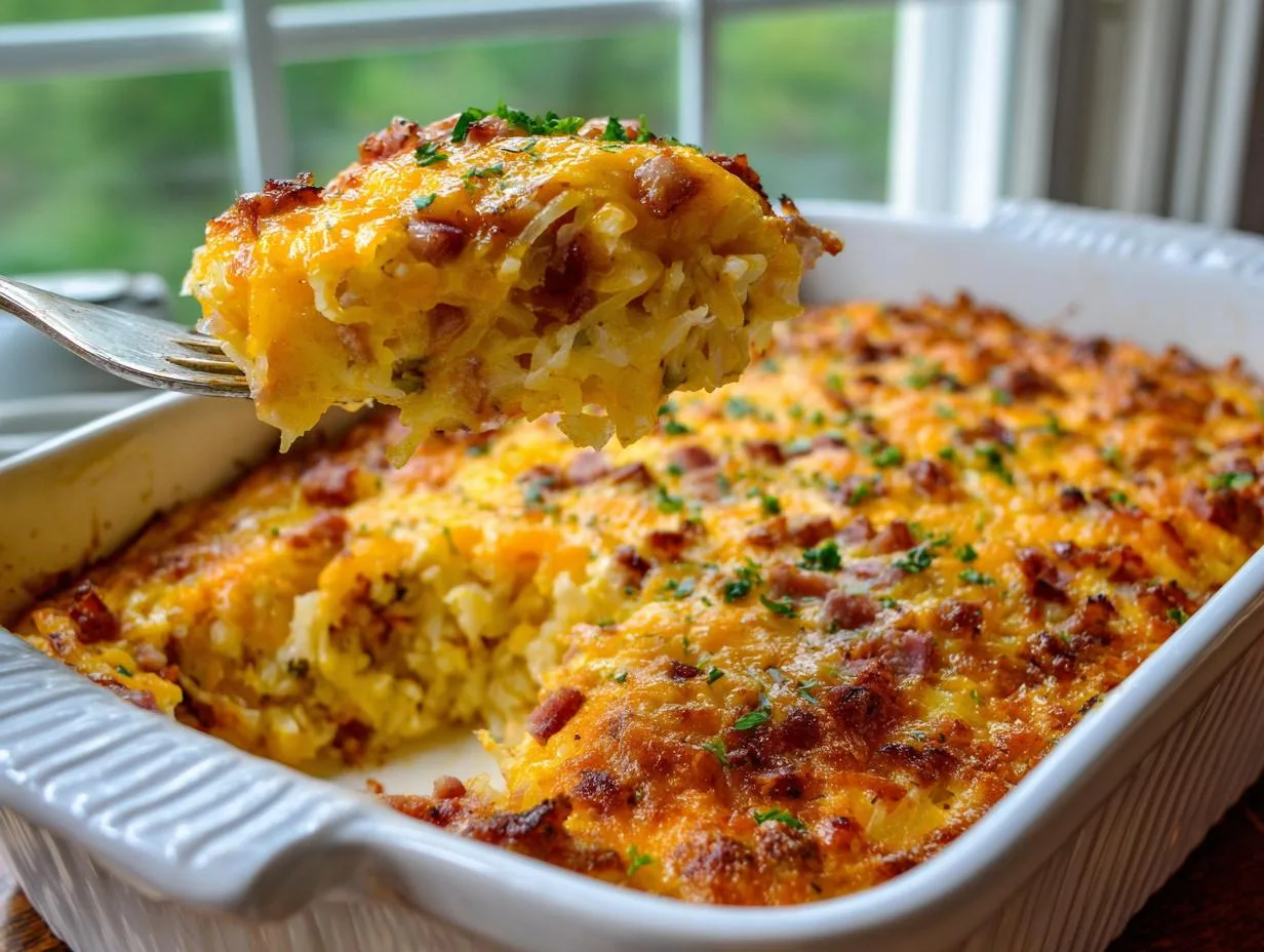 Irresistible hashbrown ham breakfast casserole for 12 hungry guests