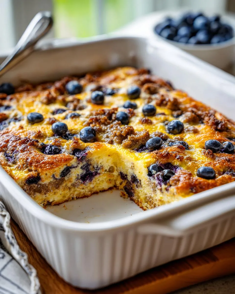 sausage blueberry pancake breakfast casserole - detail 2