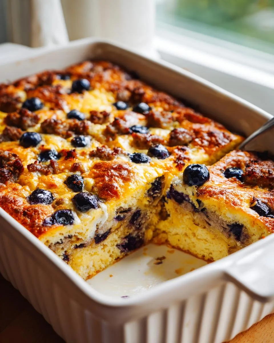 sausage blueberry pancake breakfast casserole - detail 3