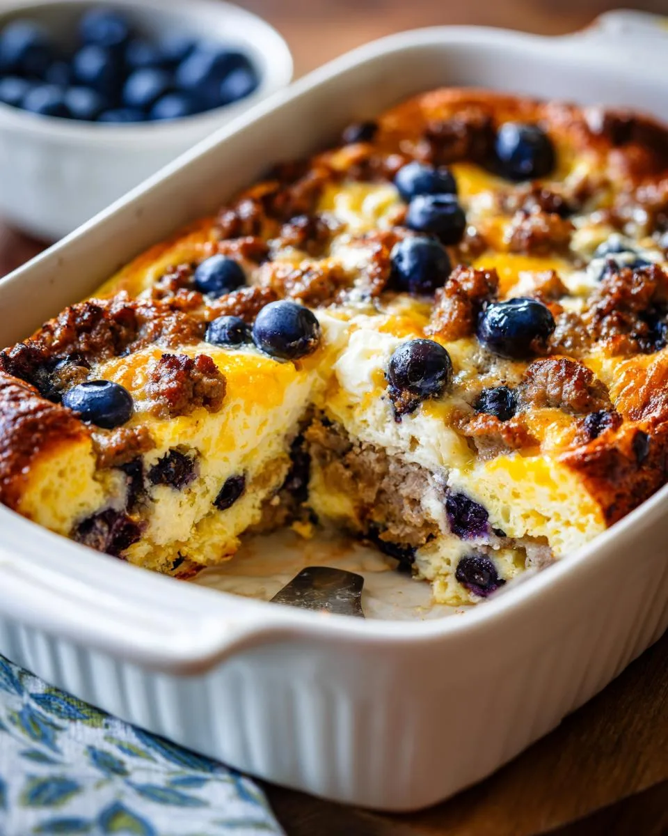 sausage blueberry pancake breakfast casserole - detail 4