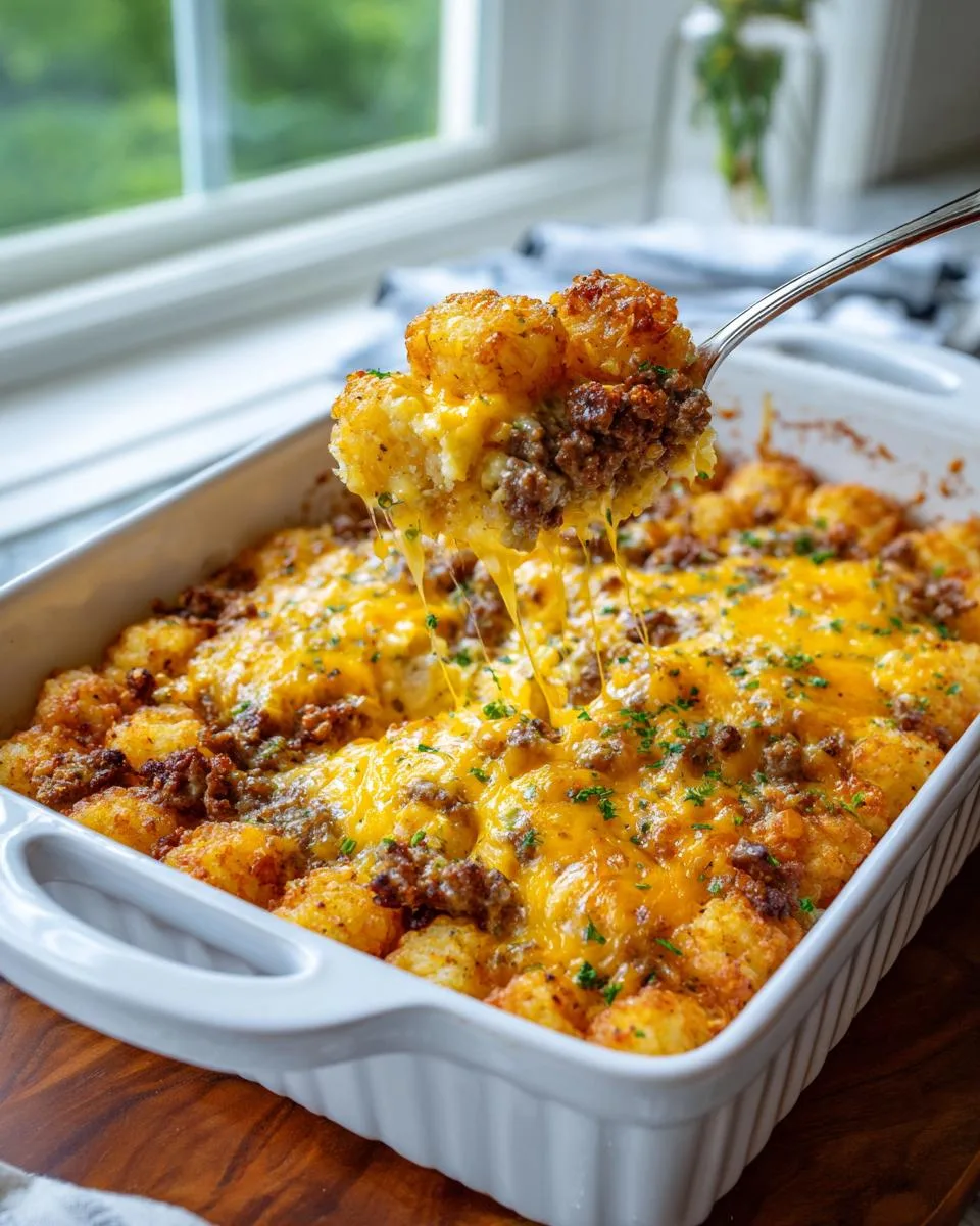 sausage tater tot casserole - detail 4