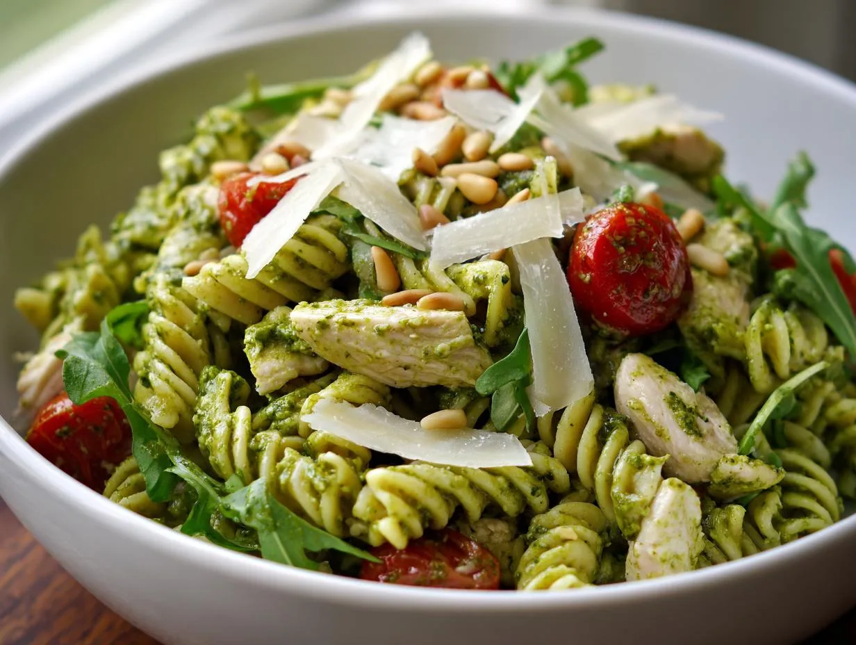 20-Minute Fiery Pesto Chicken Pasta Salad Bowl to Crave