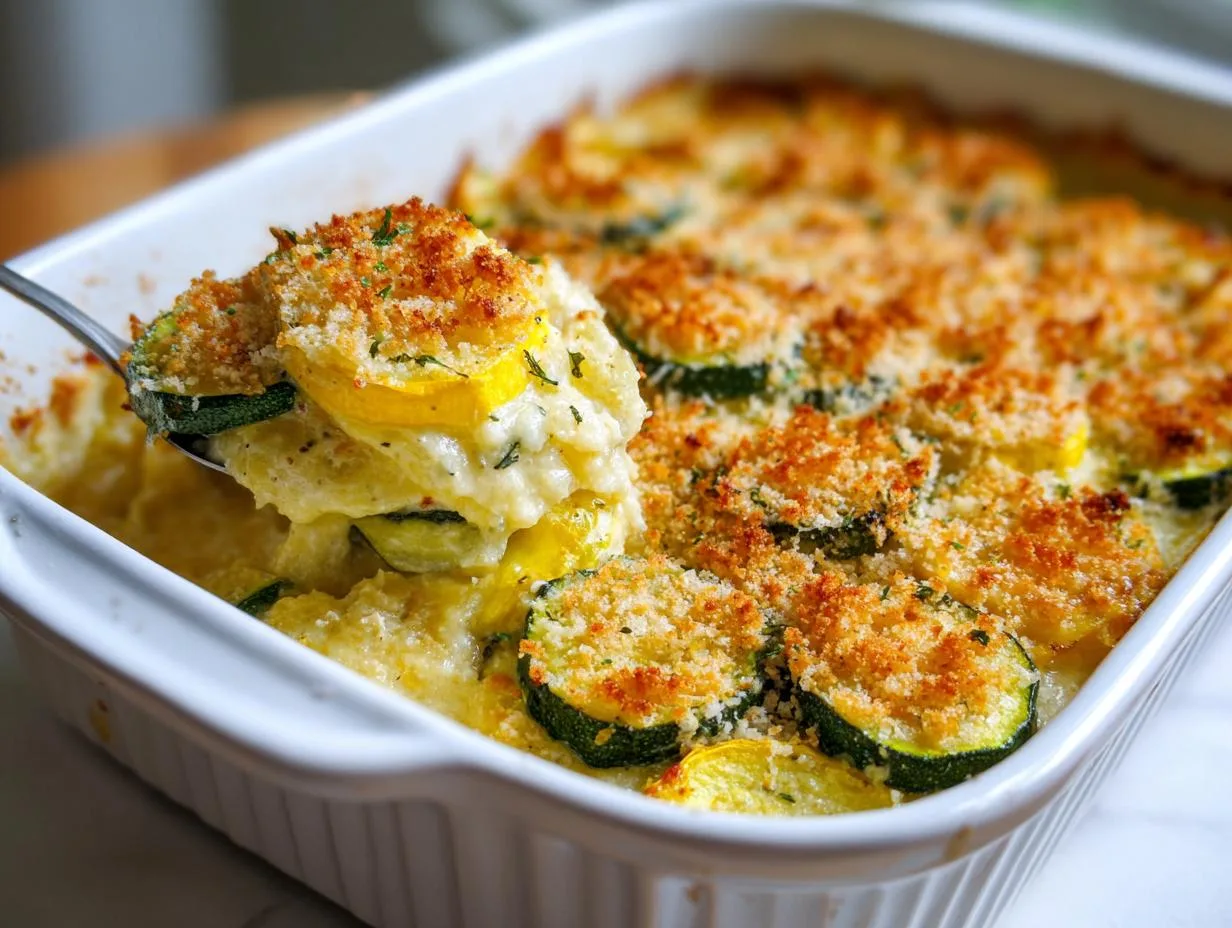 Creamy Yellow Squash and Zucchini Casserole with Crispy 8-Minute Topping