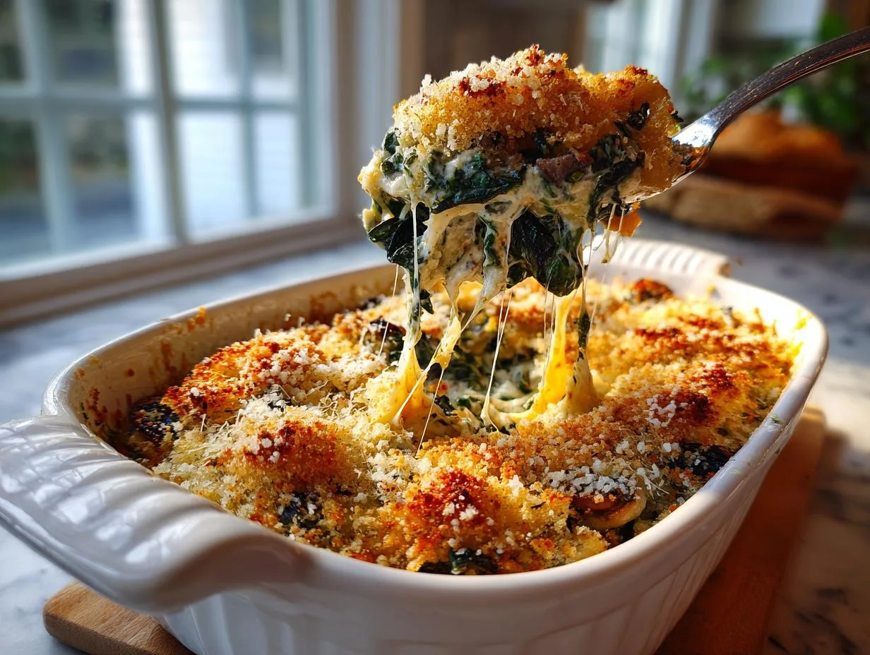 Irresistible Creamy Spinach Mushroom Casserole with Crispy Topping