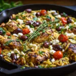 Mediterranean Chicken Orzo Skillet