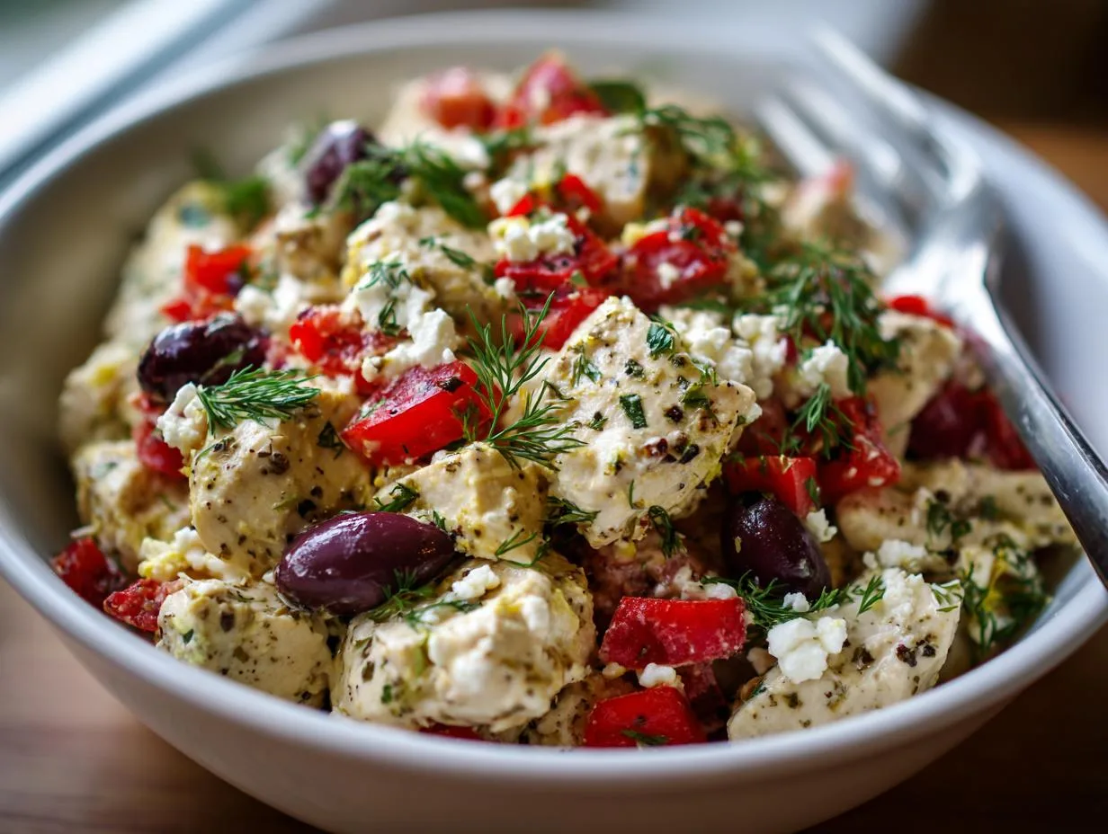 10-Minute Mediterranean Feta Chicken Salad Bowl That’s Irresistible