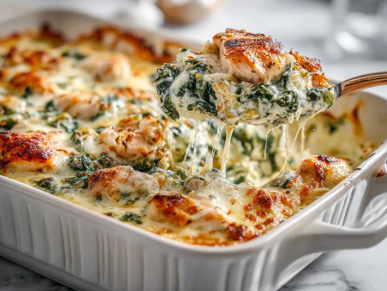Creamy 5-Ingredient Chicken Spinach Artichoke Casserole Recipe