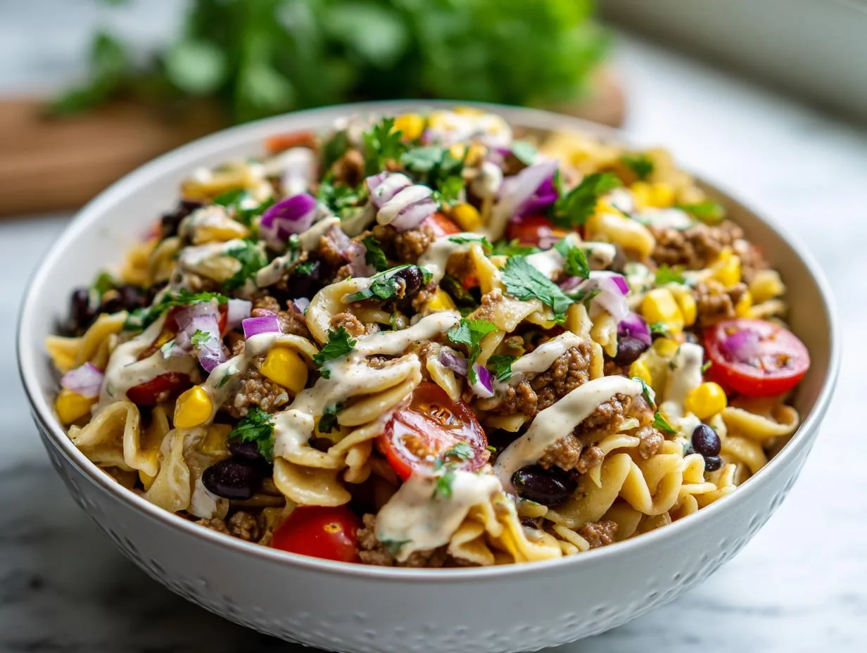 30-Minute Healthy Taco Pasta Salad Bowl Your Family Will Devour